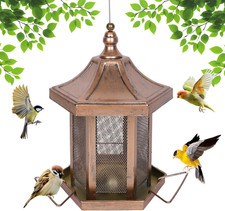 Metal Bird Feeder for Outdoors Hanging, Hexagon Bird Feeders for Garden Yard, 3L