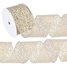 2.5"x 10Yards Sparkling Glitters Yarn Ribbon Polyester Mesh Ribbon Champagne 