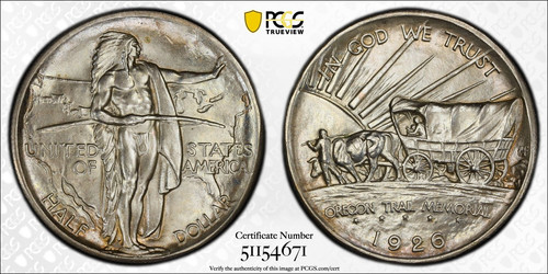 1926 Oregon Trail Commemorative Half Dollar - PCGS UNC Detail - Bild 1 von 6