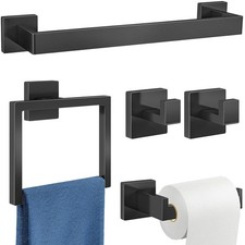 Black 5 Piece Wall Mounted Bathroom Hardware Accessories Set with Towel Racks