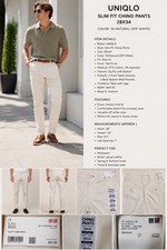 NWT Uniqlo Slim Fit Chino Pants Mens 28x34 Natural Stretch Cotton Flat Front