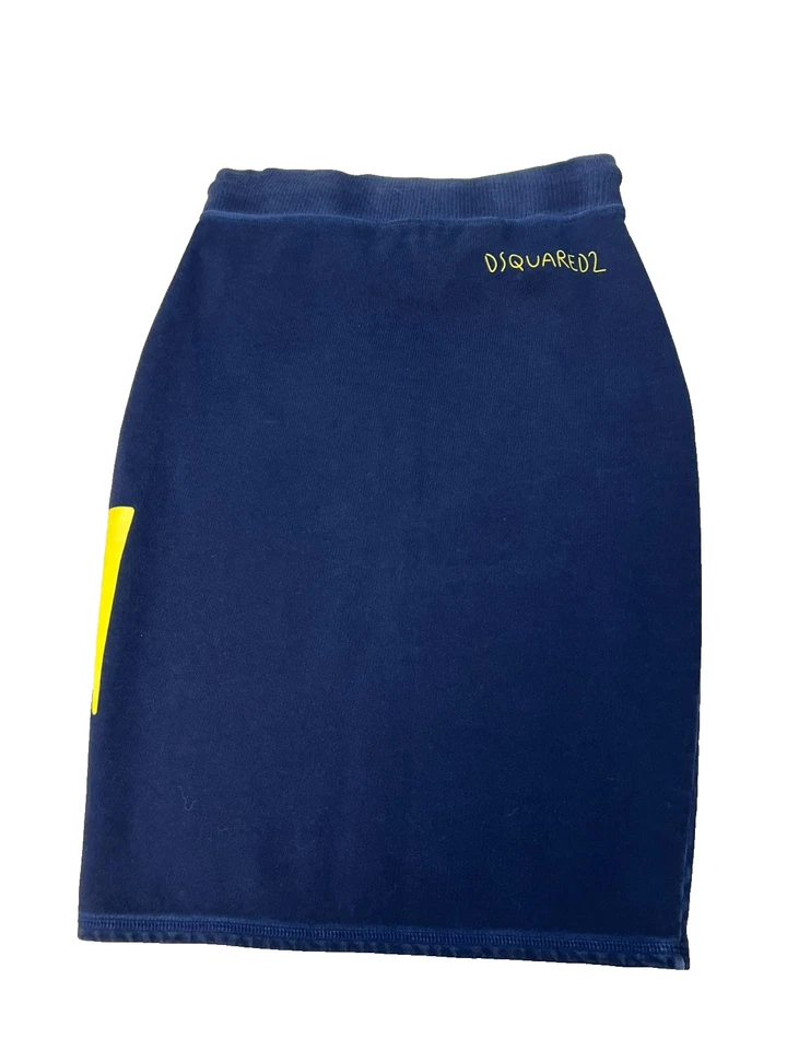 Dsquared2 Falda Lápiz Azul Marino Sudadera Tela Amarillo Murciélago y Rojo Hoja de Arce Talla Xs Foto 2 de 4