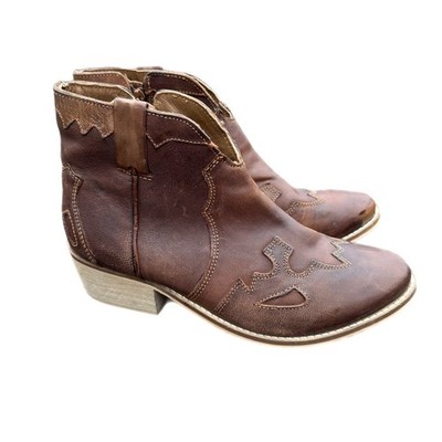 Very Volatile LA Drexel Brown Leather Ankle Boot Western Cowgirl Women 8.5