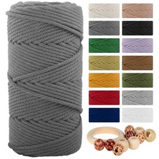 Macrame Cotton Cord 5mmx109 Yard 4 Strand, Natural Handmade 4 5mm x 100m Gray