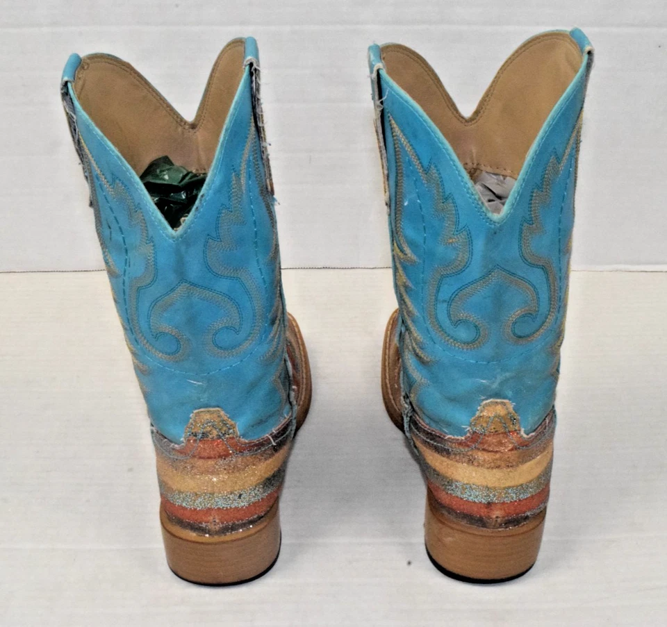 Botas de Vaquero Western Vintage Roper Talla 5.5 Rayas Brillantes Turquesa Usadas Foto 4 de 4