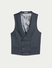 Marks & Spencer Mens Dark Airforce Wool Tweed Double-breasted Waistcoat - M&S