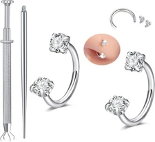 MODRSA Nose Rings 20g Hoops A32-Silver Horseshoe ring 2pcs 