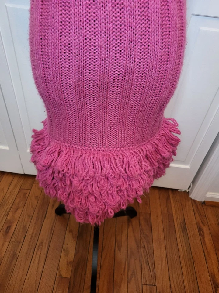 Bennetton Vintage y2k Rosa Acanalado Suéter Mini Vestido Peludo Volantes Cuello Enrollado S Foto 4 de 4
