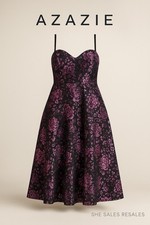 Azazie Atelier Hester Midi Dress Black Purple Floral Jacquard NWT Size 24
