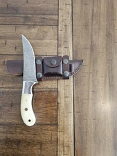 10" CUSTOM HANDMADE DAMASCUS BONE HANDLE KNIFE W MOSAIC PIN & LEATHER SHEATH R17
