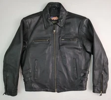 Vtg Easy Rider Black Leather Motorcycle Moto Biker Trucker Jacket Men's M