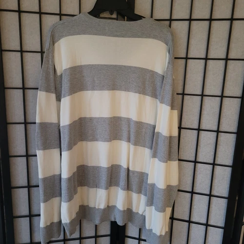 Old Navy Mens Striped Sweater XXL 100% Cotton Light Gray Cream Knit Long Sleeve - Picture 17 of 18