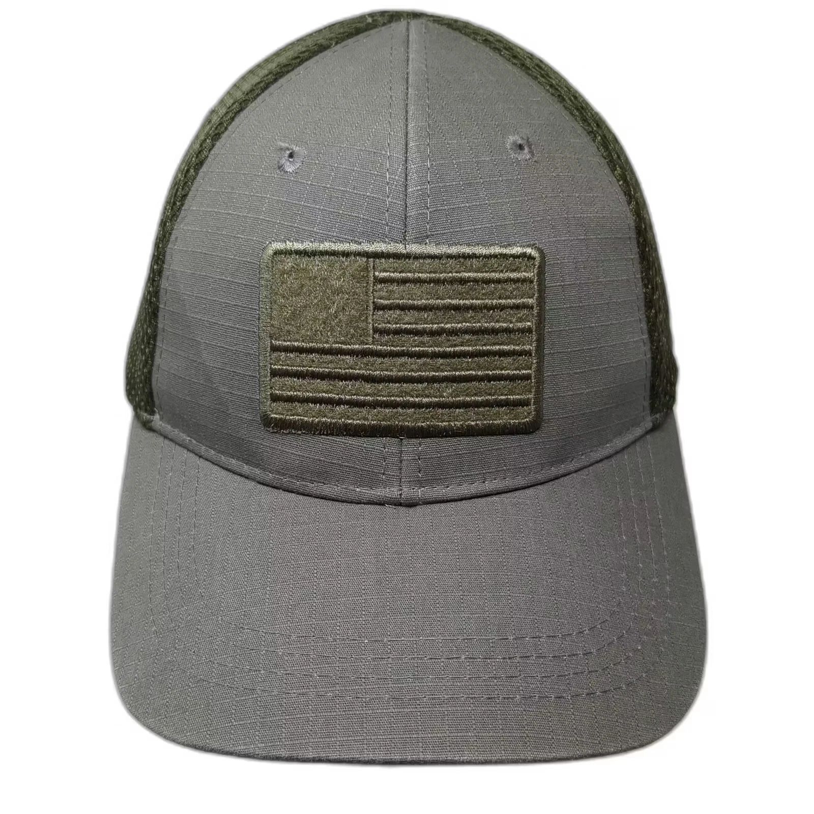 Highland Tactical Baseball Cap Gray Green One Size Embroidered Flag Mesh Hat