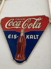 Trink Coca Cola Eiskalt Dreieckiges Orig. Schild  38,5x33,5cm.Schutzmarke Vorkri