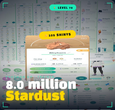 Pokémon Go Acc Level 70 +105 Shiny +8.0m Stardust - Male