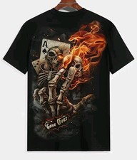 Men's 3D Print Flame & Ace of Spades Breathable T-shirt Size 2XL Chest 50"