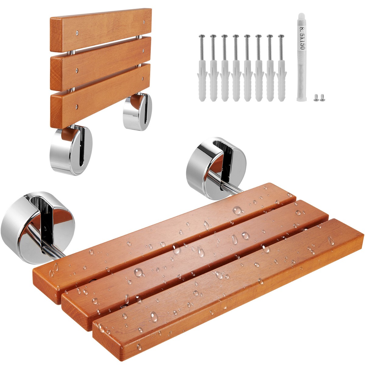 VEVOR Folding Teak Shower Seat x Wall Mounted Shower