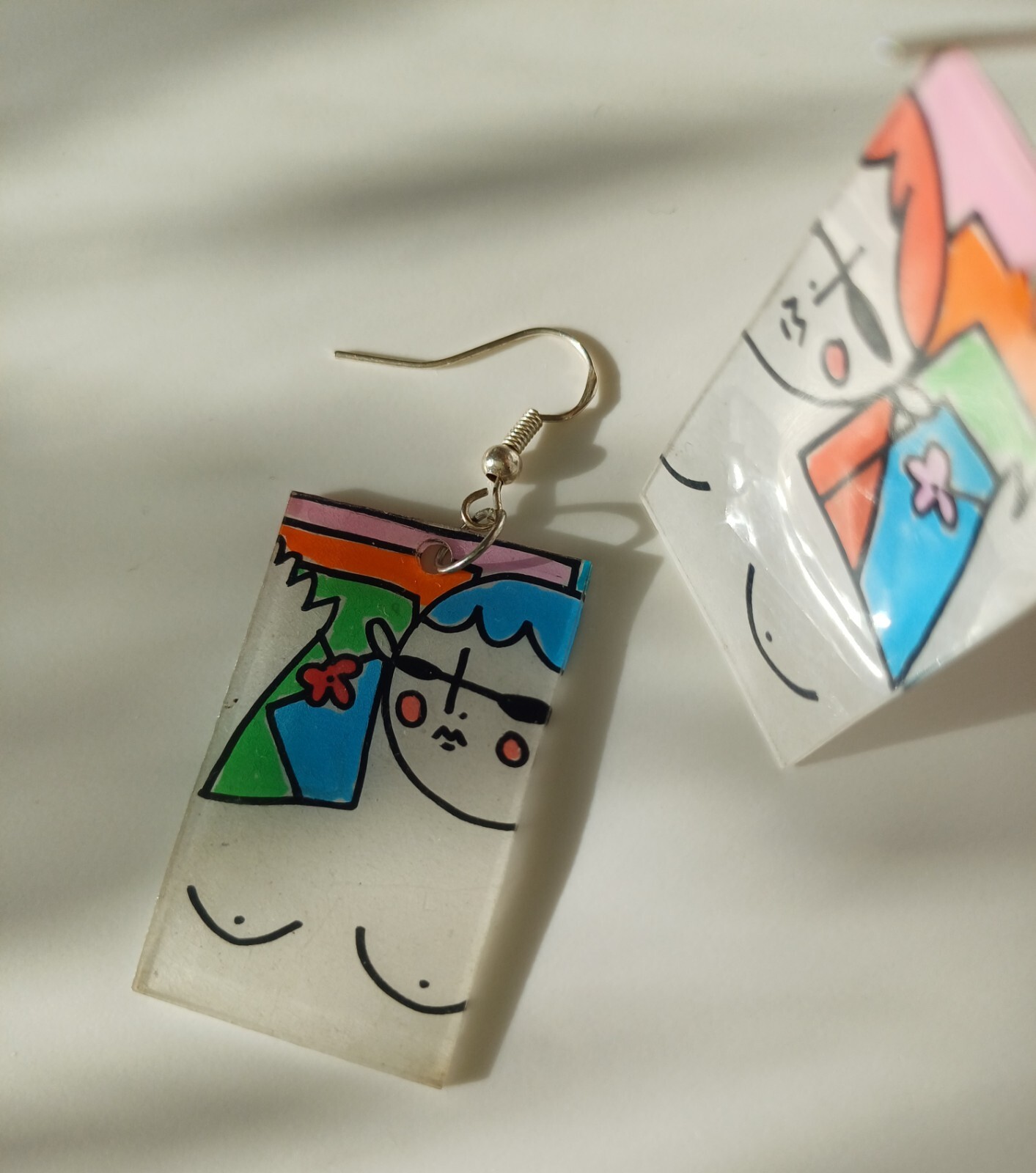 Earrings Rectangular Handmade Painted Art Earring… - image 17