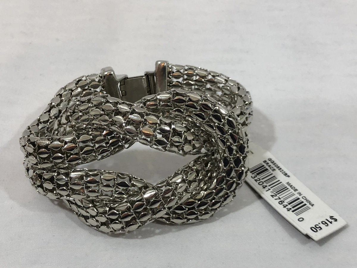 GUESS Women s Bracelet Silver Tone Interwoven Chain Link Snake Clasp Wrist New
