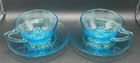 Vintage Hazel Atlas Capri Azure Blue Hobnail Glass Pair of Cups & Saucers Set — photo 7