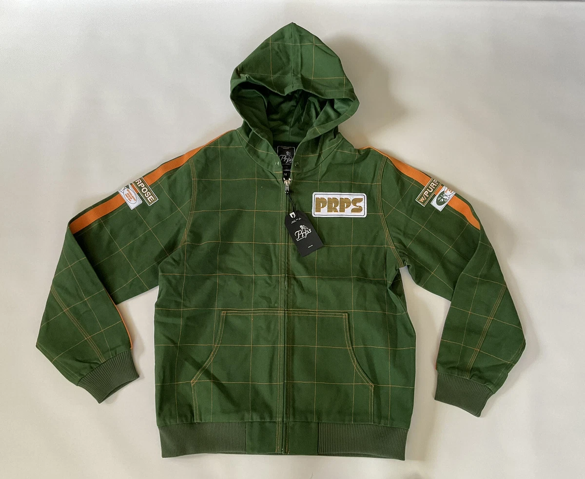 PRPS Men's Puffer Hoodie Jacket In Green with Patches Size M | eBay
