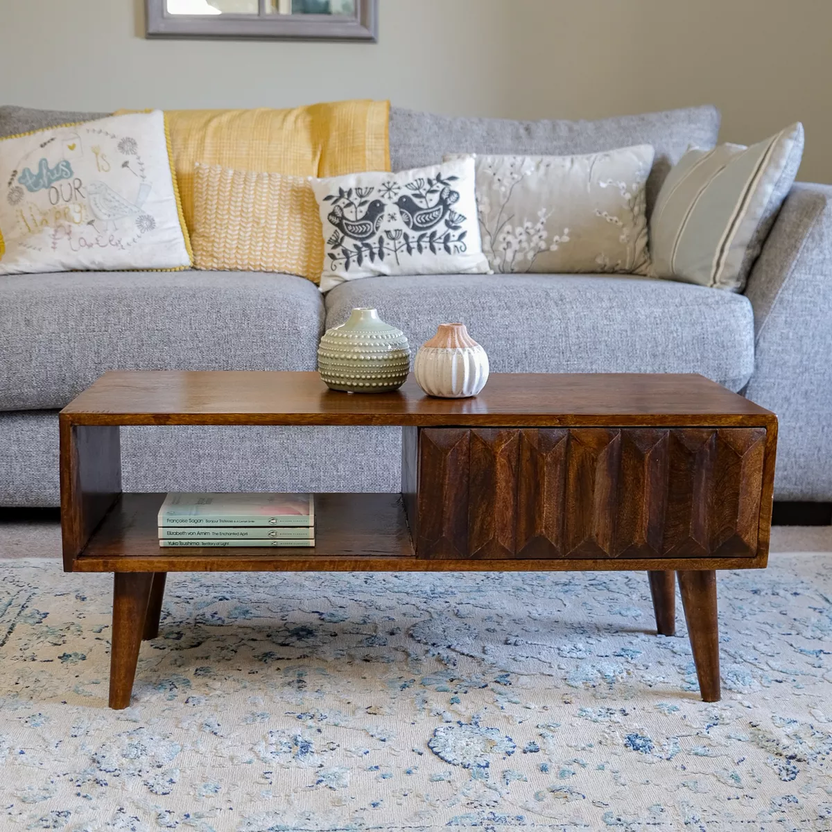 Mid century coffee table outlet with storage