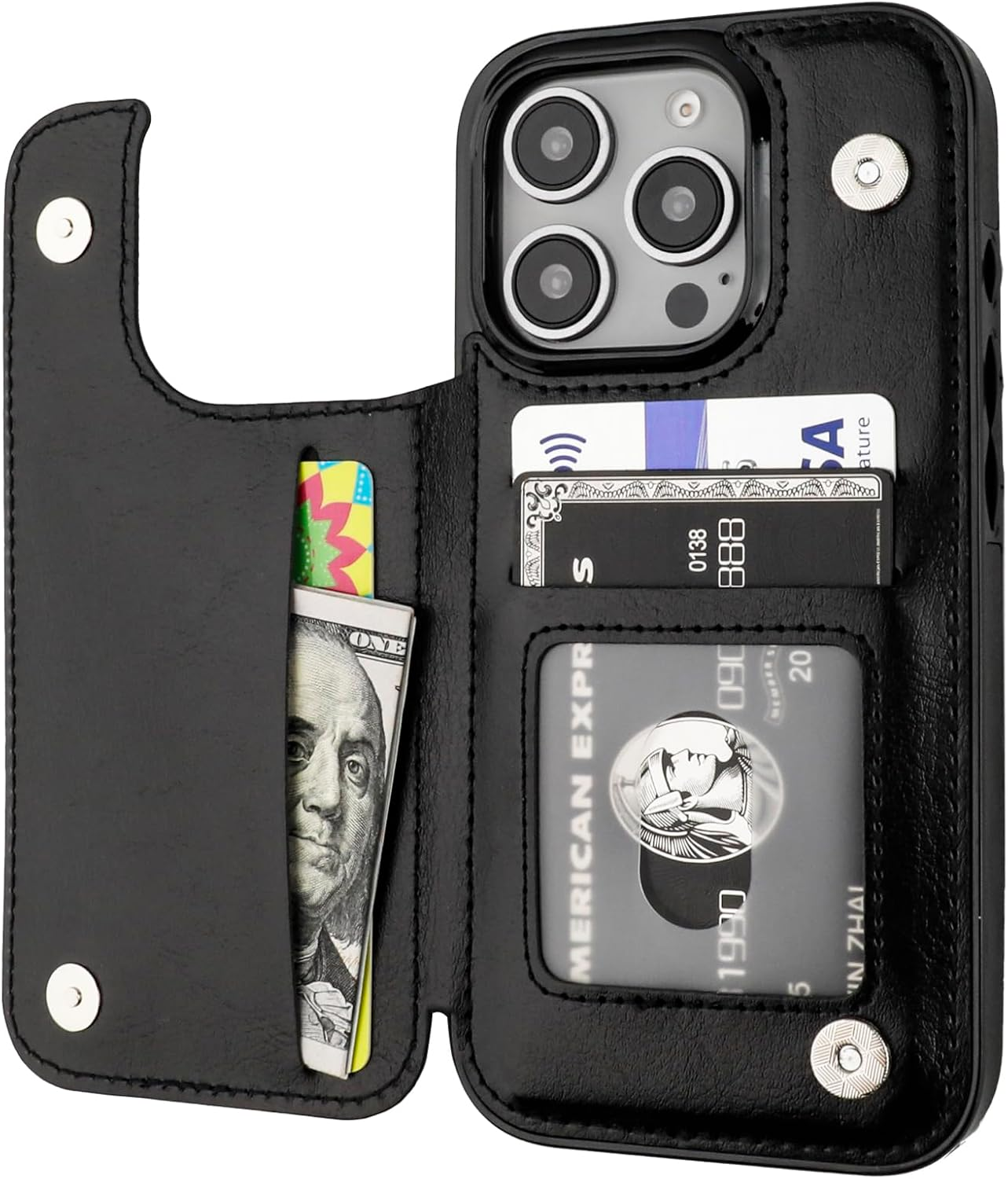 Compatible with Iphone 16 Pro Wallet Case with Card Holder, PU Leather Kickstand