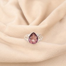 Pear Rhodolite Gemstone 925 Sterling Silver Jewelry Women Handmade Ring For Gift