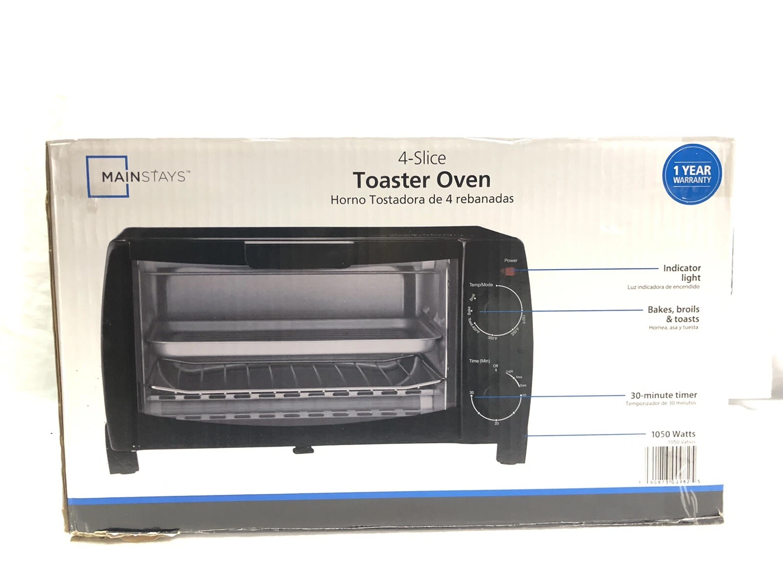 New Mainstays 4 Slice Toaster Oven with 3 Setting Baking Rack and Pan USA
Opens in a new window or t