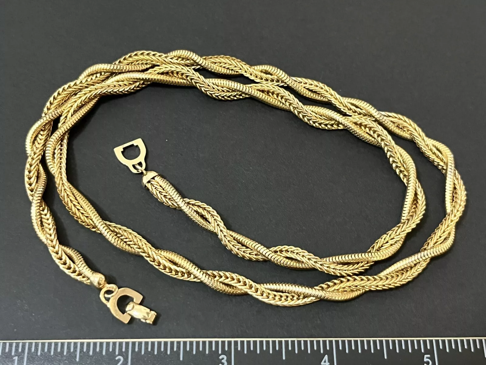Collier ancien signé chr. Bijou succession Dior Christian torsadé ton or 22
