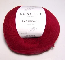 448 yd ball KATIA KASHWOOL Superwash Merino & Cashmere Sock dk Yarn #302 RED