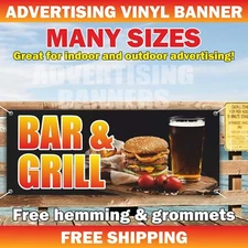 BAR & GRILL Advertising Banner Vinyl Mesh Sign Ribs Wings Grilled Brisket Meat