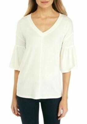 #ad *** $58.00 Women#x27;s cupio Bell Sleeve Endless Ruffle Knit Top Ivory $7.99