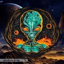 Cosmic Alien Embroidered Patch, Galactic Voyager, Vivid Space Sci-Fi UFO Iron-on