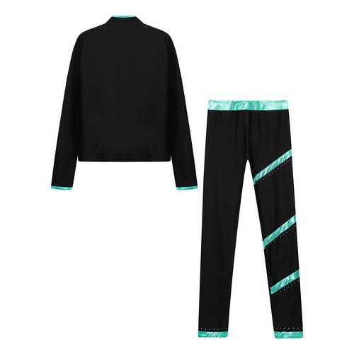 Kids Girls Sports Suit Workout Tracksuit Slim Fit Sweatshirt With Pants Yoga - Picture 49 of 70