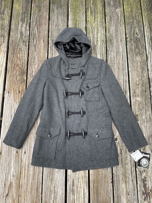 Schott NYC Size S Wool Hooded Peacoat Duffel Toggle Button Grey  Vintage Coat