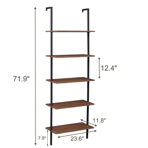 YES4HOMES Industrial Ladder Shelf Wood Wall-Mounted Bookcase Storage Rack Shelve - Picture 2 of 5