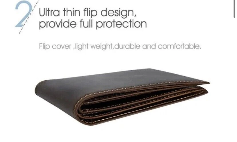 Mens Vintage Leather Wallet Full Grain Anti RFID  Short Bi-Fold - Image 4 of 4