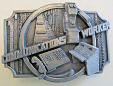 VTG 1990 Metal Siskiyou Communications Worker Belt Buckle F-89 Telephone USA