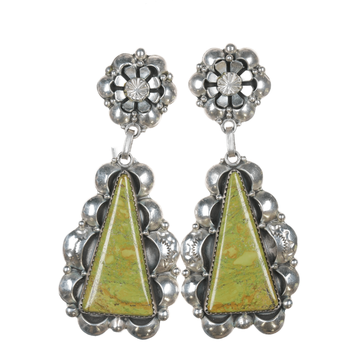 Huge Vintage Navajo Gaspeite Native American Jewelry Silver Earrings Old Huge Vintage Navajo Gaspeite Native American Jewelry Silver Earrings Old