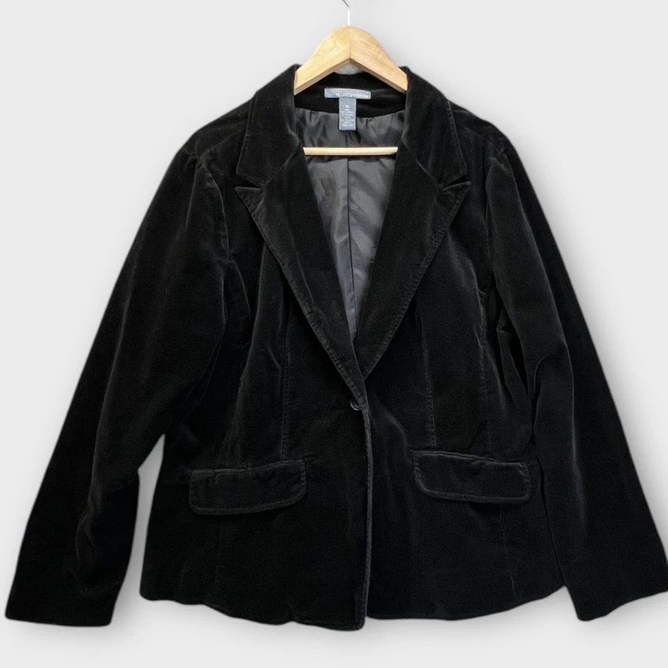 Chaqueta Blazer Y2K Hillard & Hanson Pana Mujer Talla XL Negra Acanalada Carrera Foto 2 de 4