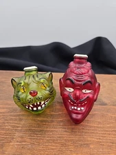 Vintage Old World Christmas Red Devil & Green Cat Holiday Glass Light Cover