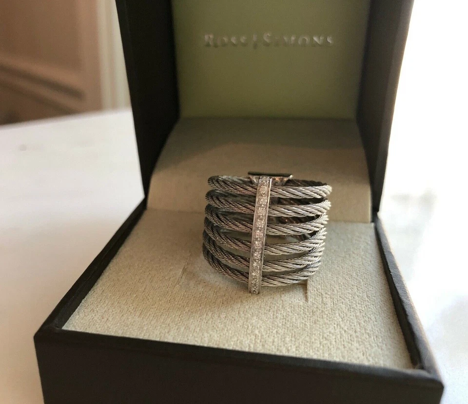 ALOR Cable 18K / Stainless Steel and Diamond Midi Band Ring Size 9 Foto 2 de 4