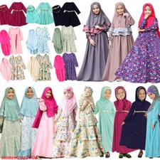 2 Piece Dress Girls Kids Prayer Caftan Abaya Muslim Hijab Kaftan Islamic Ramadan