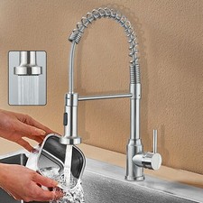 Brushed Nickel Kitchen Faucet Single Handle Swivel Sink Faucet Pull Down Sprayer