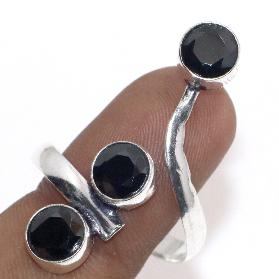 925 Silver Plated Black Onyx Ethnic Ring Handmade Jewelry Size Us FreeSize JW