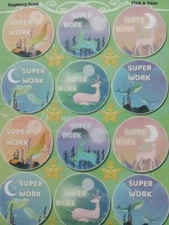 Scratch & Sniff Stickers! Raspberry Smell! Awesome Scent! Fish &Deer! Super Work