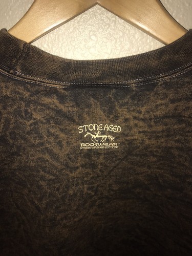 RARE VINTAGE Stone Aged Rockwear Pullover Sweatshirt Herren Medium Brown Acid Wash - Bild 4 von 5