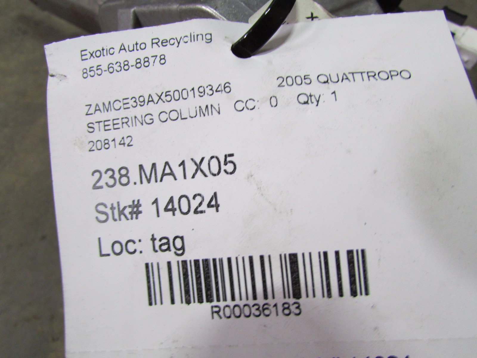 Maserati Quattroporte, Steering Rod Assembly, Steering Column P/N 208142