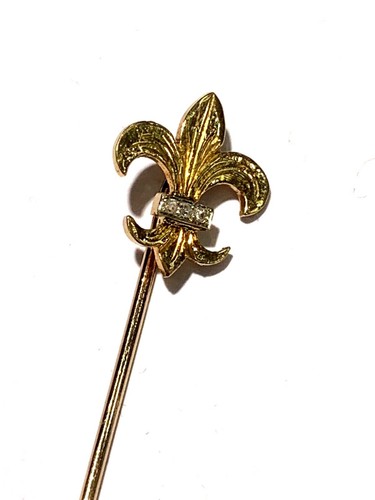 Vintage 14k 18k Fleur De Lis Diamond Stick Pin - Foto 1 di 4